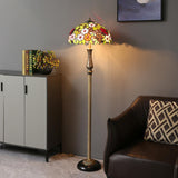 Vintage Tiffany-Style Stained Glass Dome Floor Lamp Image - 1