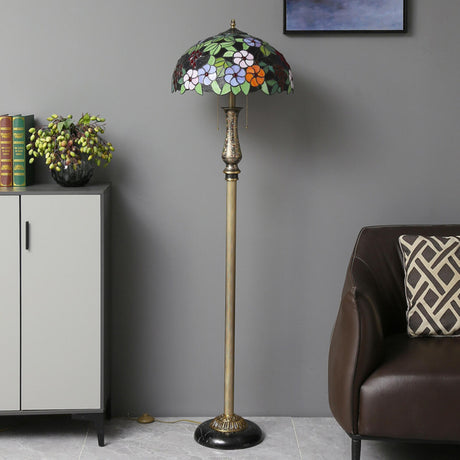 Vintage Tiffany-Style Stained Glass Dome Floor Lamp Image - 2