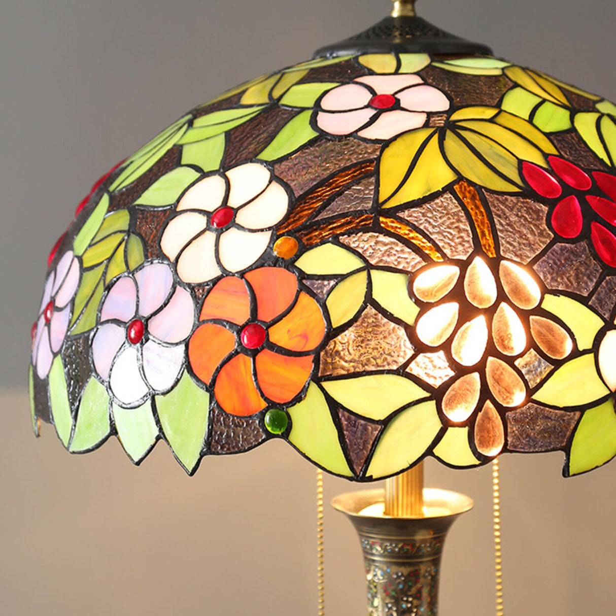 Vintage Tiffany-Style Stained Glass Dome Floor Lamp Image - 7