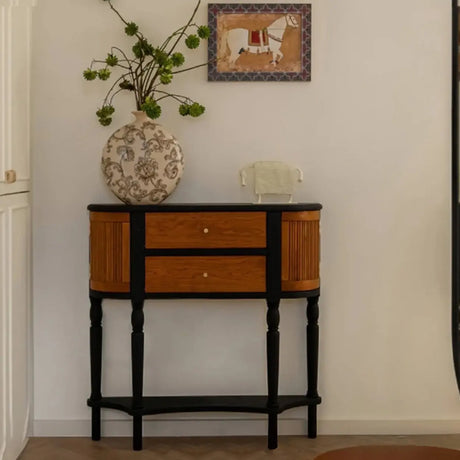 Vintage Two-Drawer Wood Narrow Console Table with Shelf Image - 1