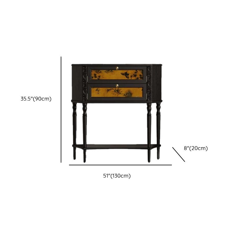 Vintage Two-Drawer Wood Narrow Console Table with Shelf 