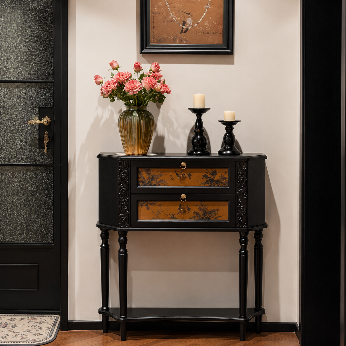 Vintage Two-Drawer Wood Narrow Console Table with Shelf Image - 16