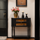 Vintage Two-Drawer Wood Narrow Console Table with Shelf Image - 16
