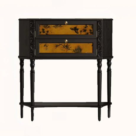 Vintage Two-Drawer Wood Narrow Console Table with Shelf Image - 2