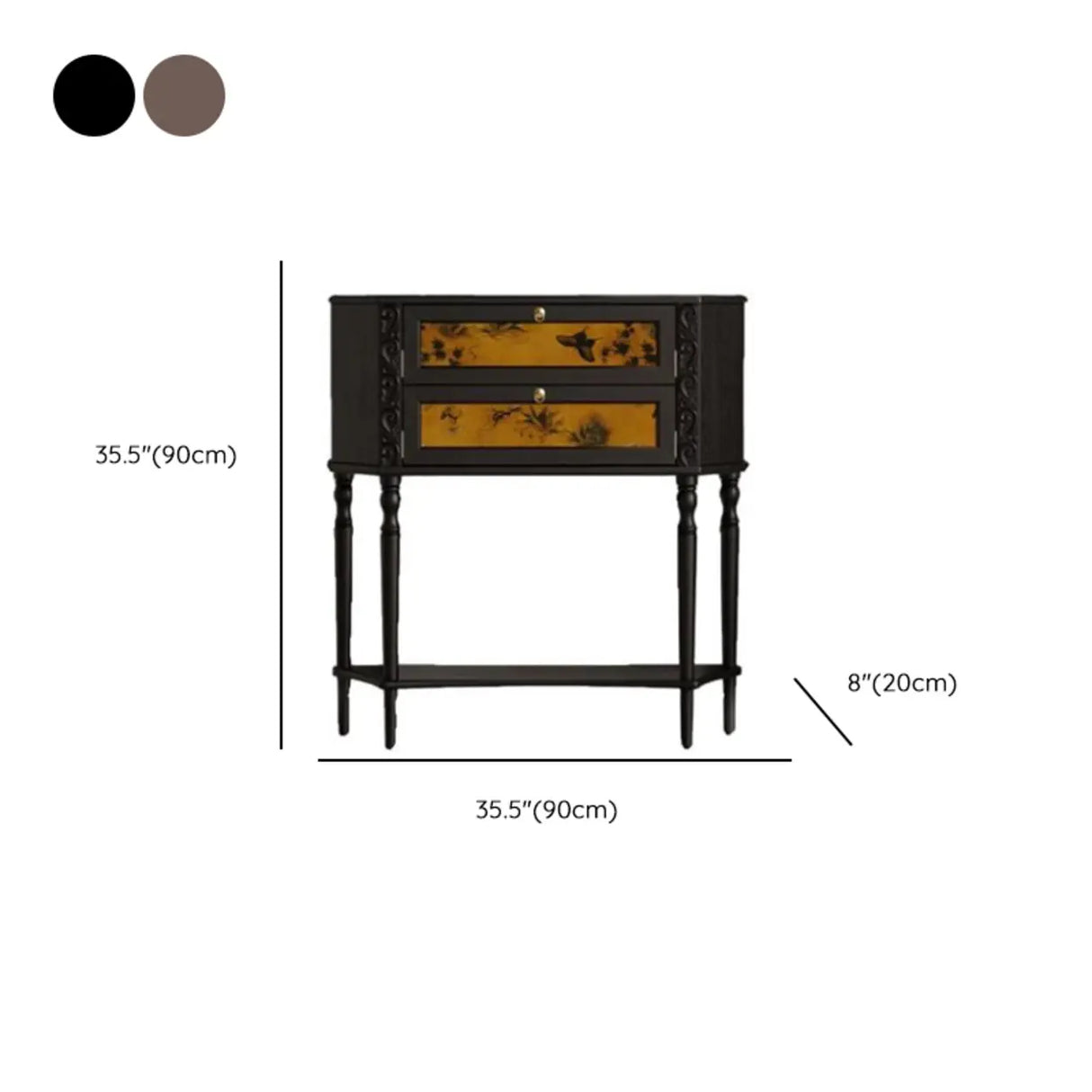 Vintage Two-Drawer Wood Narrow Console Table with Shelf 