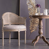 Vintage Upholstered Distressed Wood Cane Back Dining Chair Image - 1