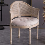 Vintage Upholstered Distressed Wood Cane Back Dining Chair Image - 2