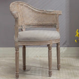 Vintage Upholstered Distressed Wood Cane Back Dining Chair Image - 3