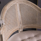 Vintage Upholstered Distressed Wood Cane Back Dining Chair Image - 7