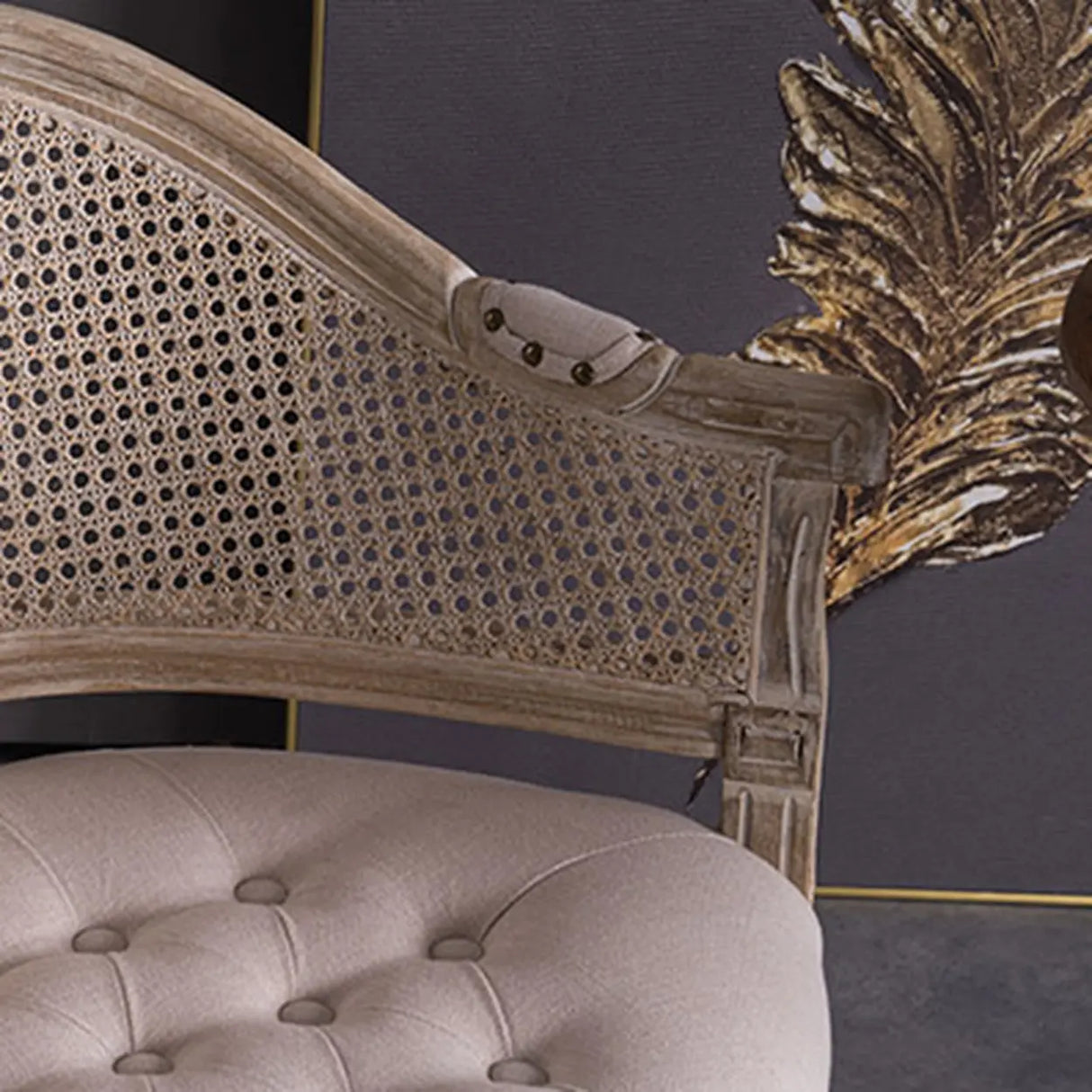 Vintage Upholstered Distressed Wood Cane Back Dining Chair Image - 8