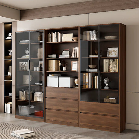 Vintage Vertical Glass Doors Timber Tall Bookcases Image - 1