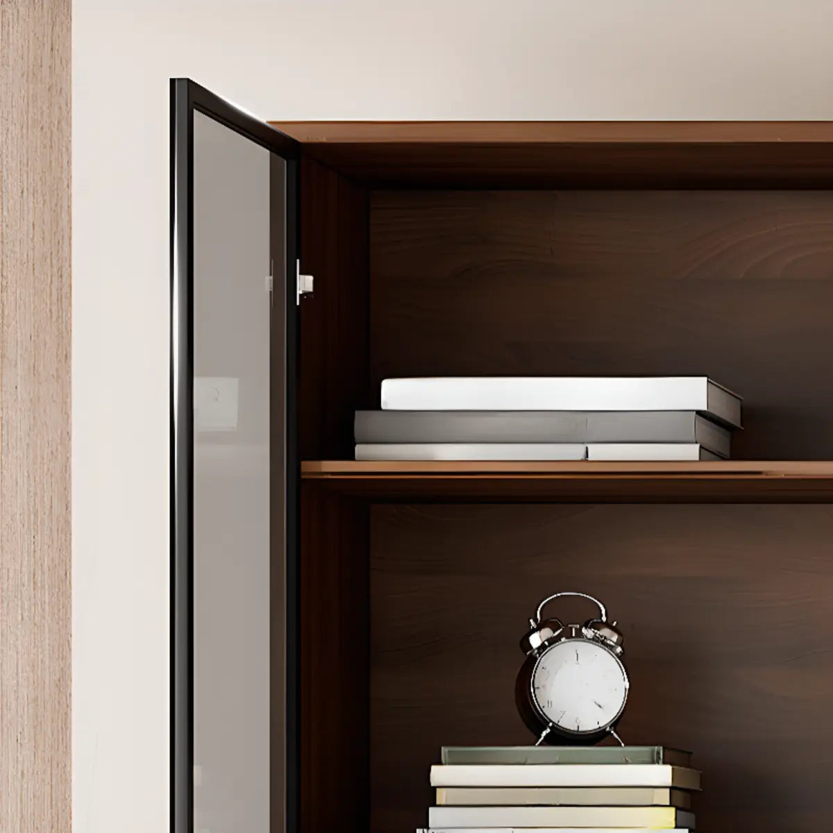 Vintage Vertical Glass Doors Timber Tall Bookcases Image - 12