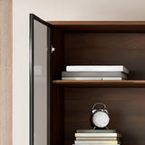 Vintage Vertical Glass Doors Timber Tall Bookcases Image - 12