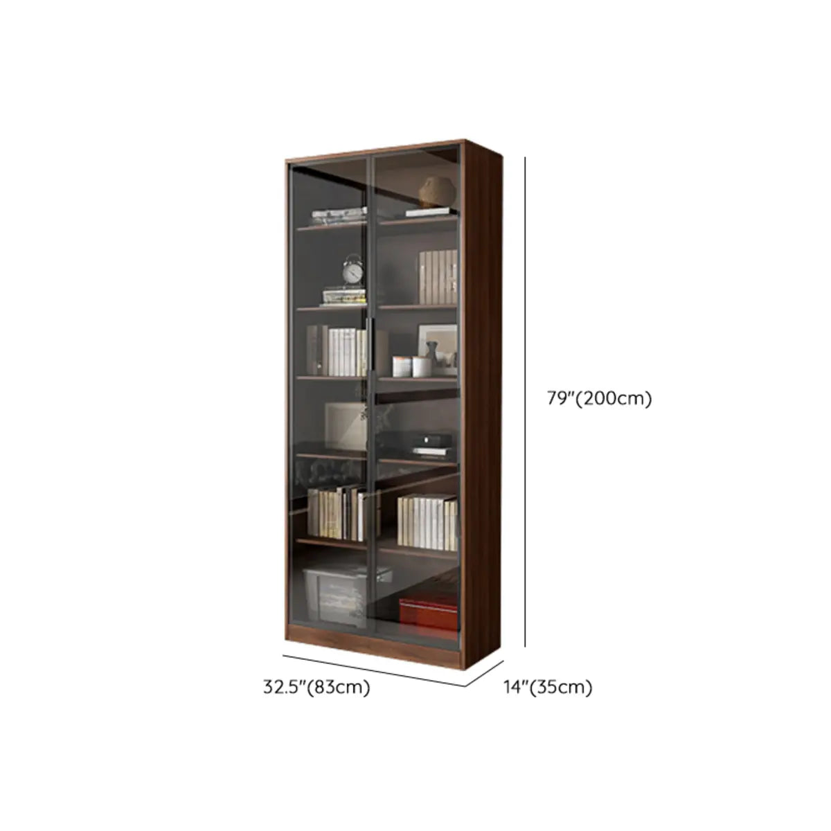 Vintage Vertical Glass Doors Timber Tall Bookcases Image - 17