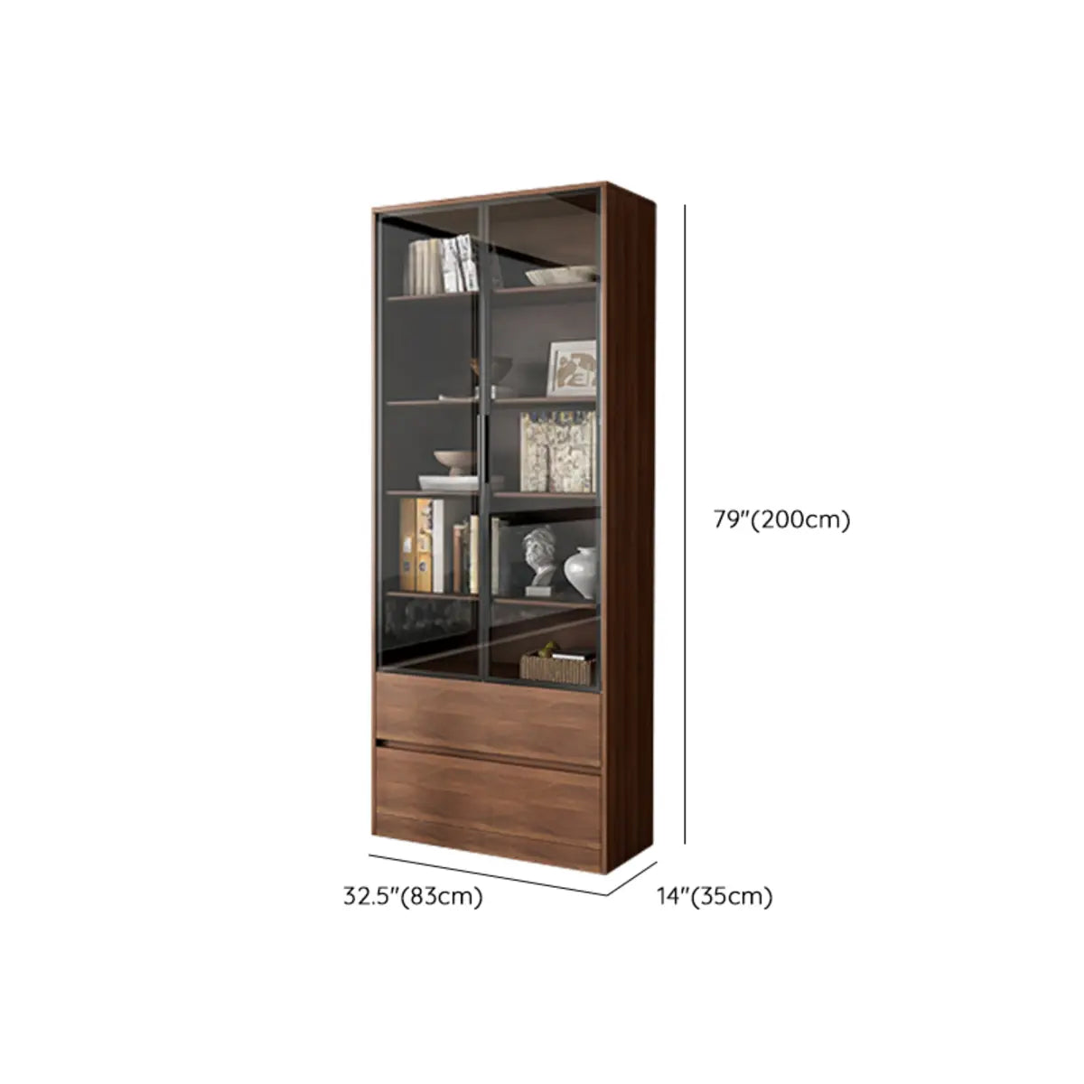 Vintage Vertical Glass Doors Timber Tall Bookcases Image - 18