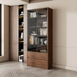 Vintage Vertical Glass Doors Timber Tall Bookcases Image - 7
