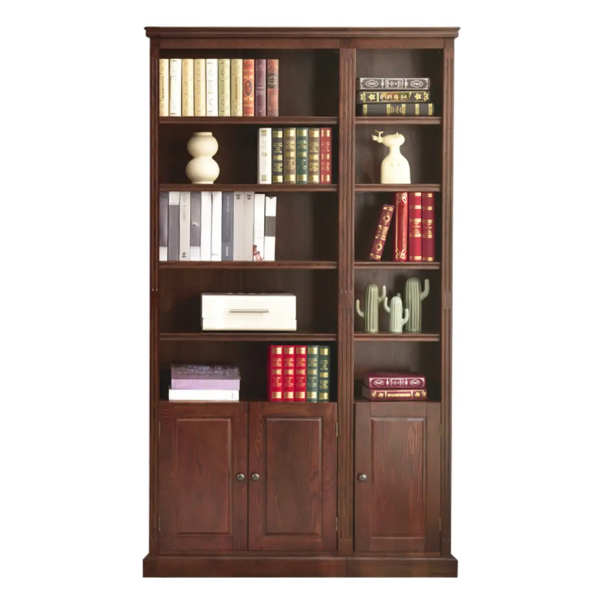 Vintage Vertical Solid Walnut Tall Storage Bookcase Image - 7