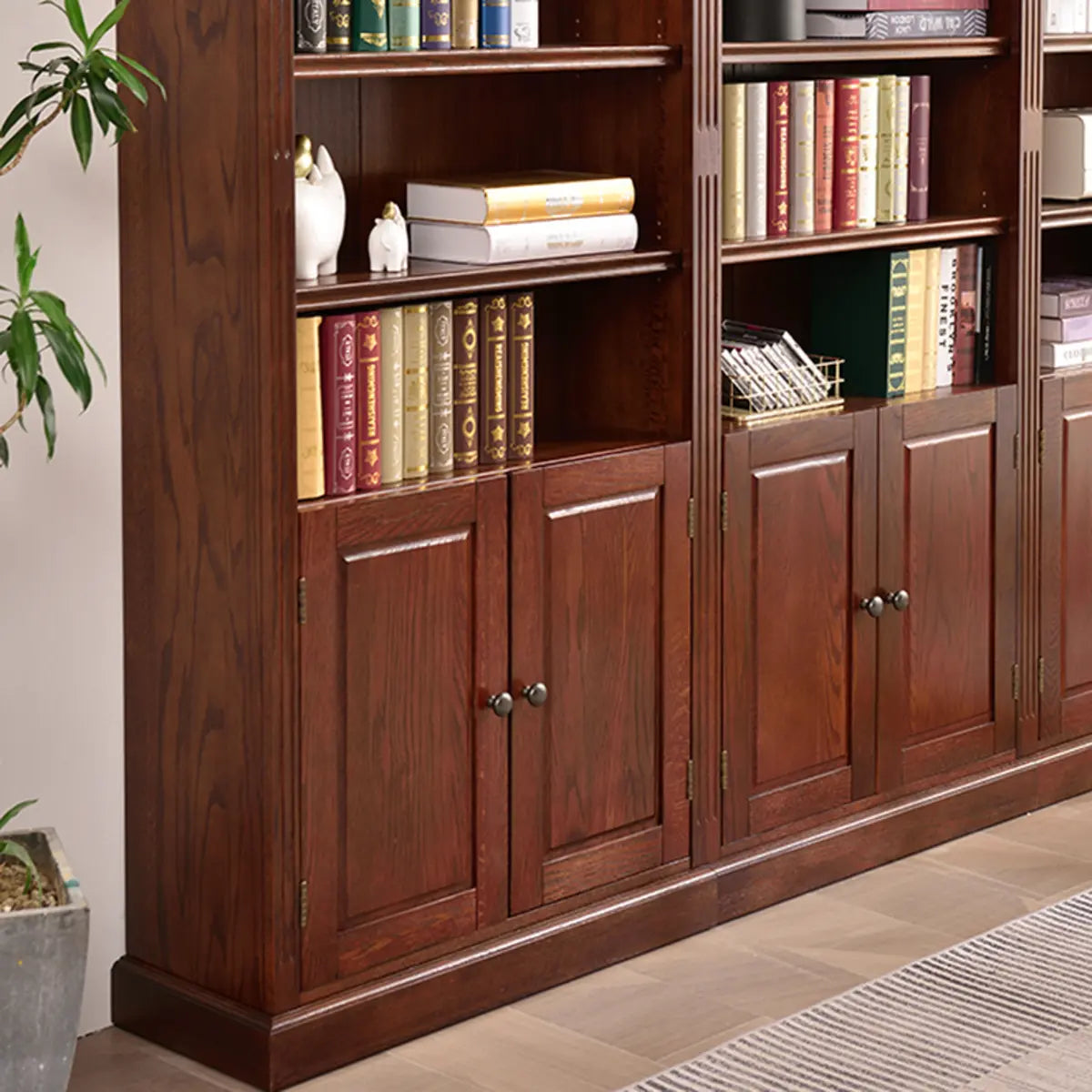 Vintage Vertical Solid Walnut Tall Storage Bookcase Image - 8