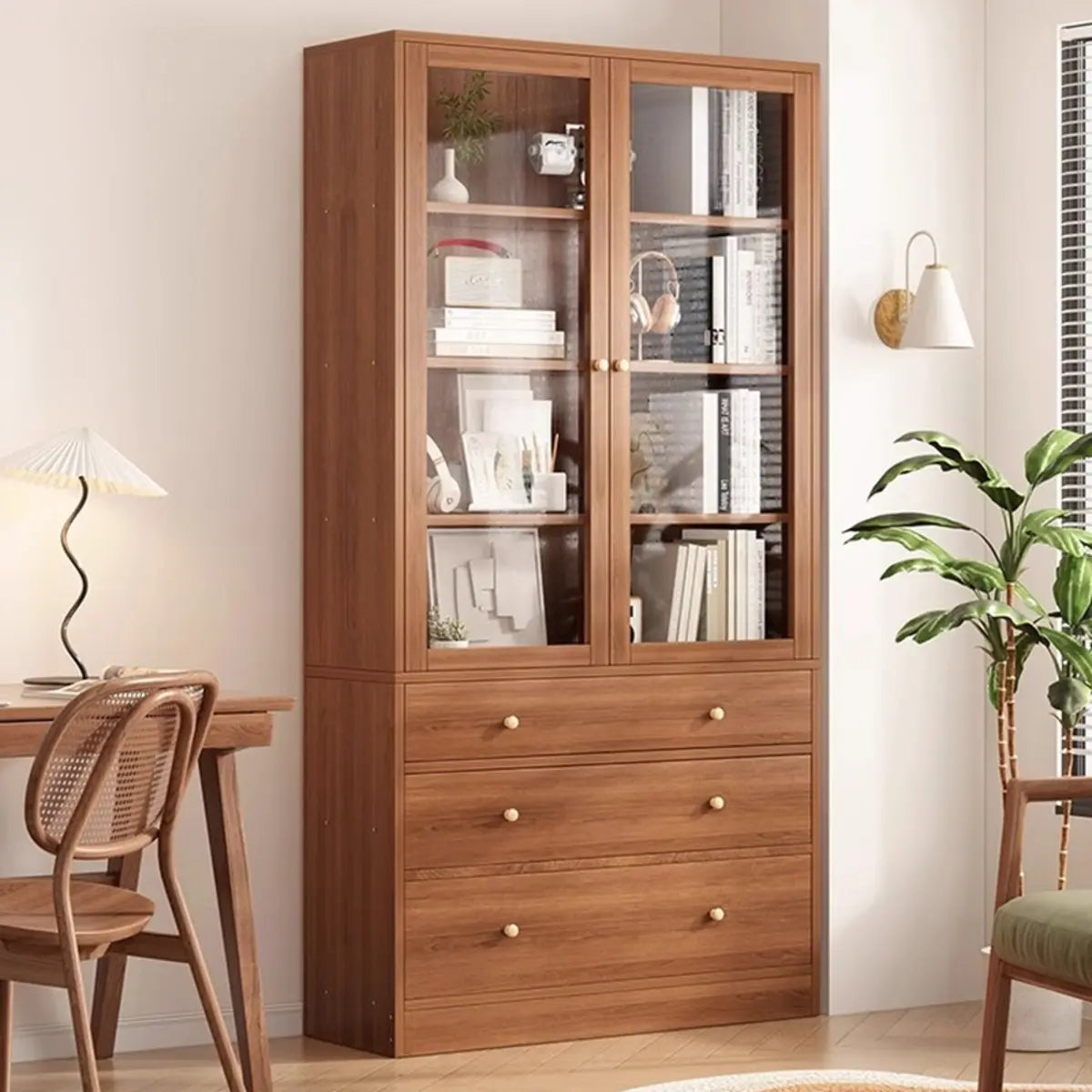 Vintage Vertical Wood Brown Storage Barrister Bookcase Image - 10