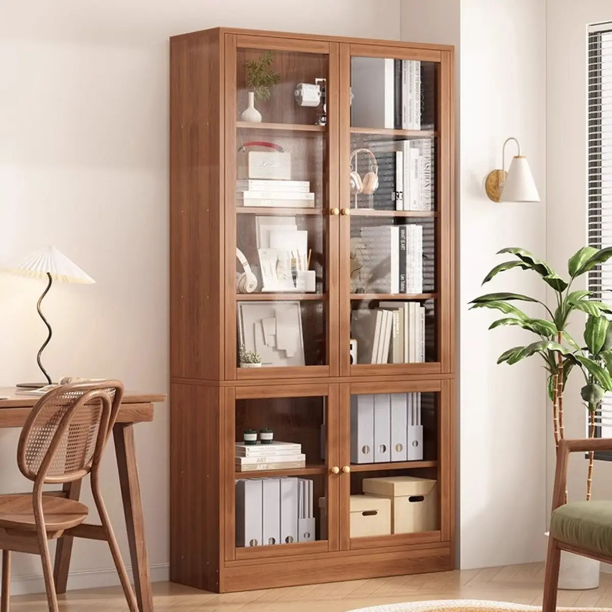 Vintage Vertical Wood Brown Storage Barrister Bookcase Image - 11