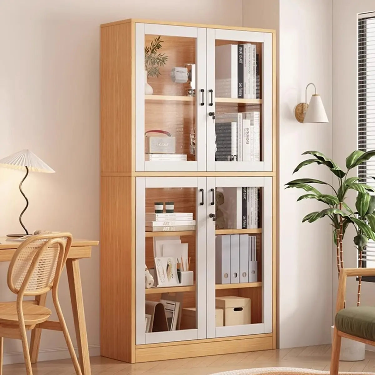 Vintage Vertical Wood Brown Storage Barrister Bookcase Image - 16