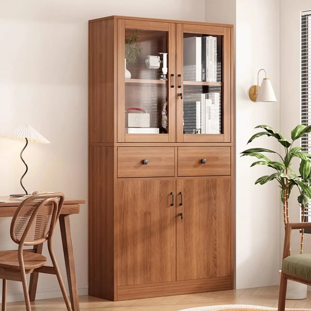 Vintage Vertical Wood Brown Storage Barrister Bookcase Image - 17
