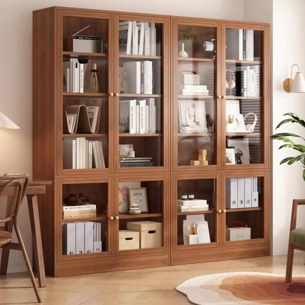 Vintage Vertical Wood Brown Storage Barrister Bookcase Image - 1