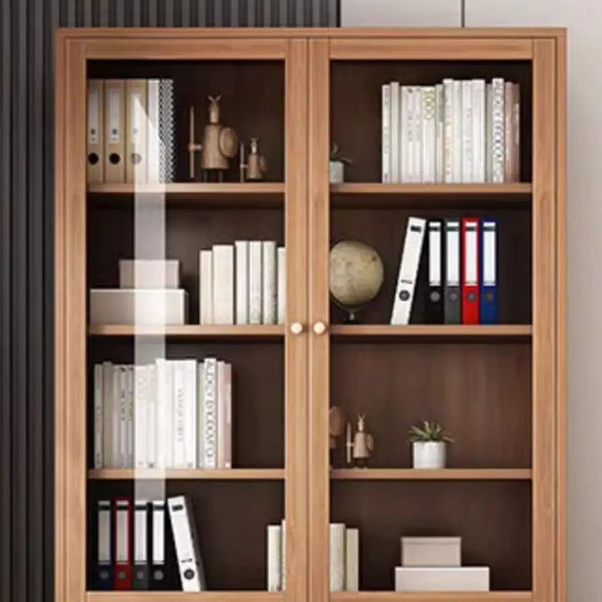 Vintage Vertical Wood Brown Storage Barrister Bookcase Image - 3