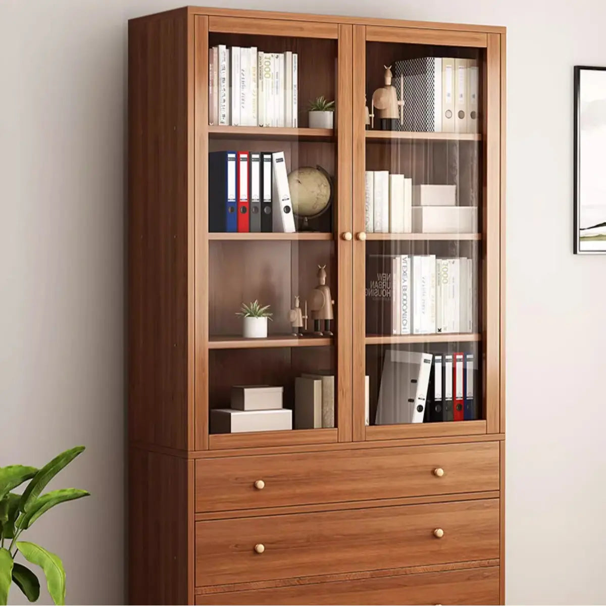 Vintage Vertical Wood Brown Storage Barrister Bookcase Image - 4