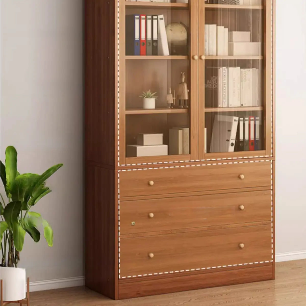 Vintage Vertical Wood Brown Storage Barrister Bookcase Image - 8