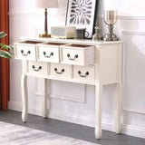 Vintage Walnut Wood Tall Console Table with Drawers Image - 3
