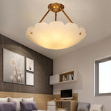 Vintage White Alabaster Floral Brass Bedroom Chandelier Image - 1