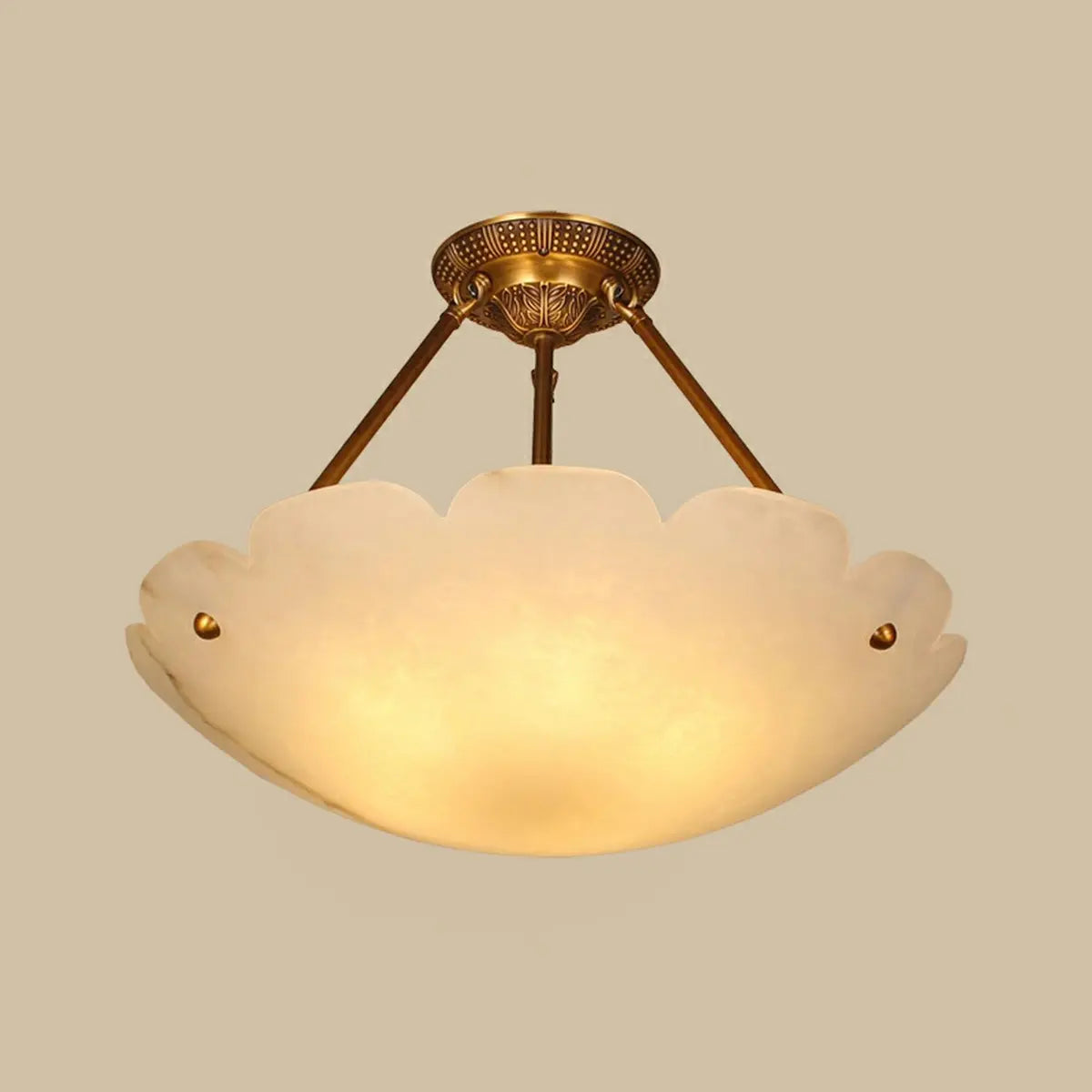 Vintage White Alabaster Floral Brass Bedroom Chandelier Image - 2