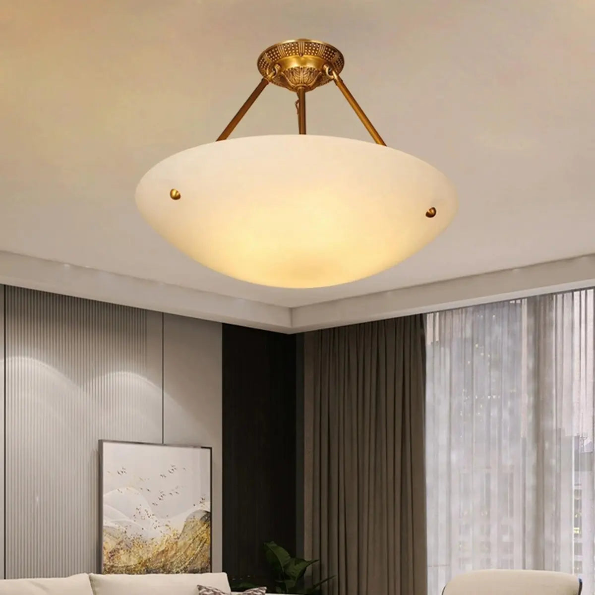 Vintage White Alabaster Floral Brass Bedroom Chandelier Image - 6
