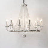 Vintage White Beaded Candle Chandelier Adjustable Height Image - 10