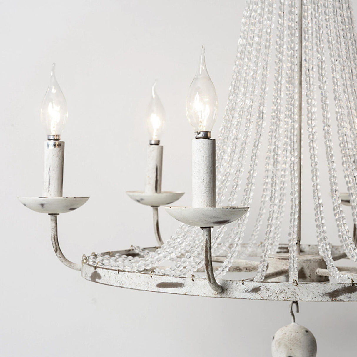 Vintage White Beaded Candle Chandelier Adjustable Height Image - 11