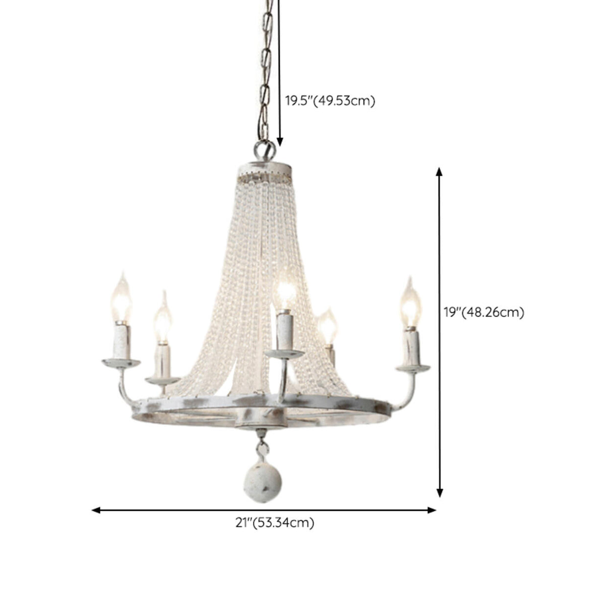 Vintage White Beaded Candle Chandelier Adjustable Height 
