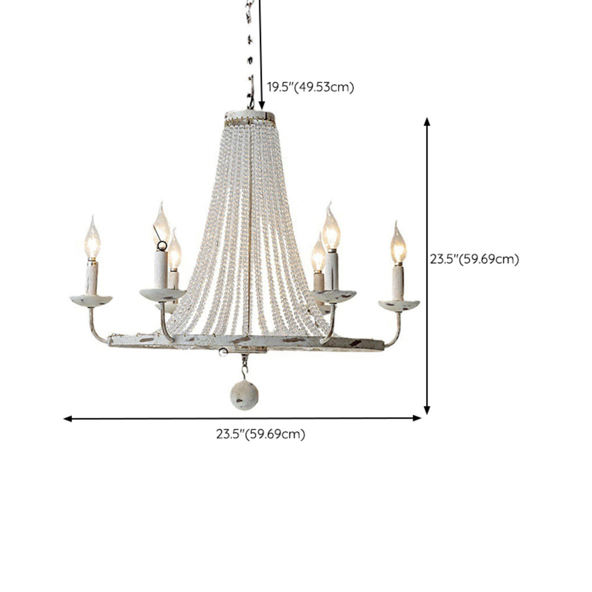 Vintage White Beaded Candle Chandelier Adjustable Height Image - 16