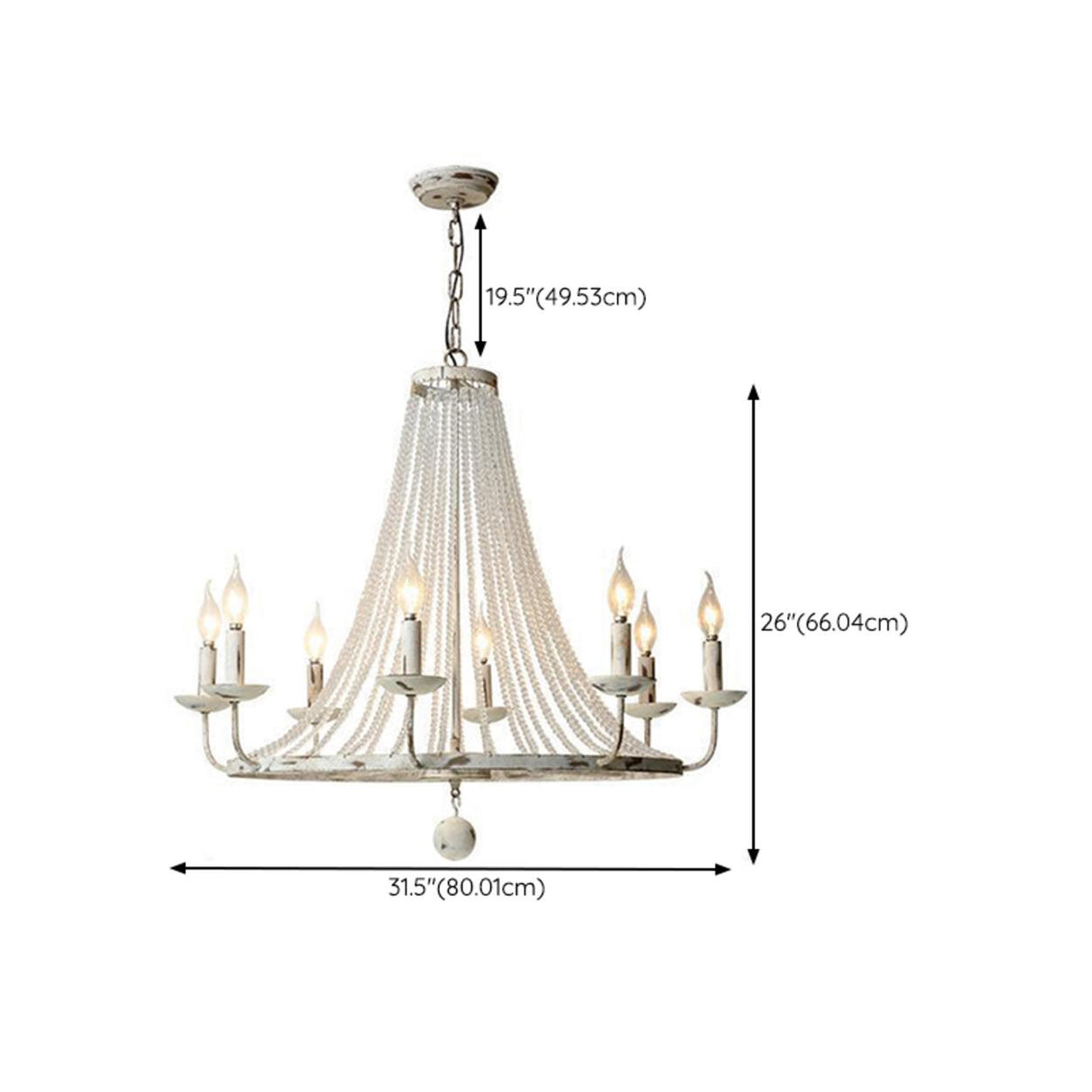 Vintage White Beaded Candle Chandelier Adjustable Height Image - 17