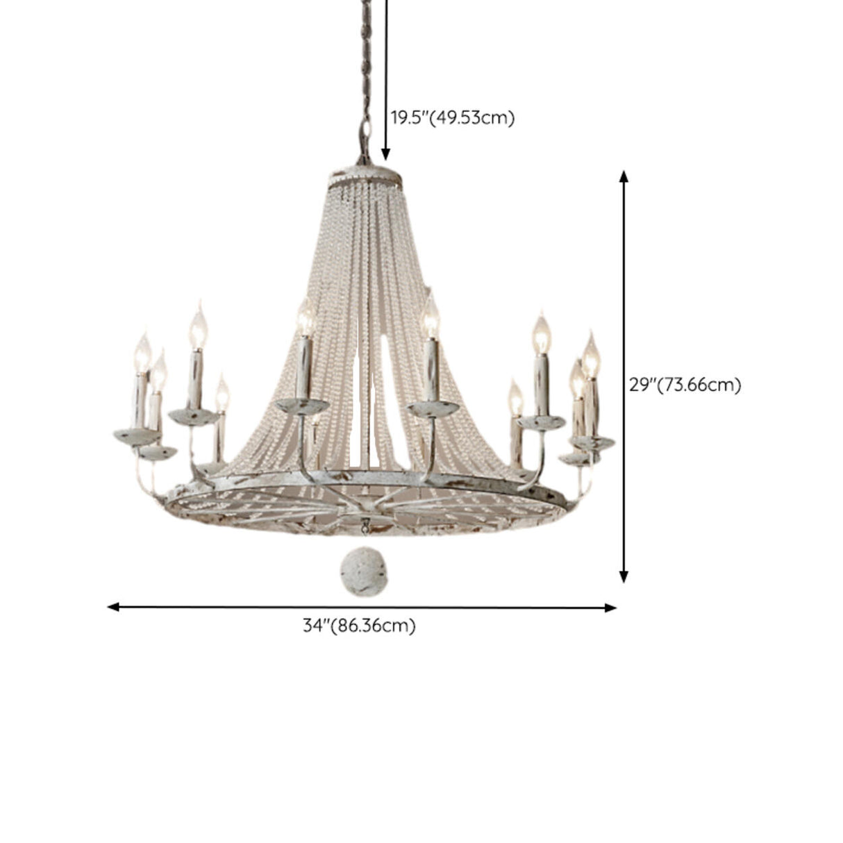 Vintage White Beaded Candle Chandelier Adjustable Height Image - 18