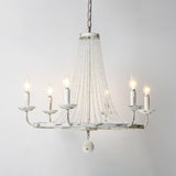 Vintage White Beaded Candle Chandelier Adjustable Height Image - 3