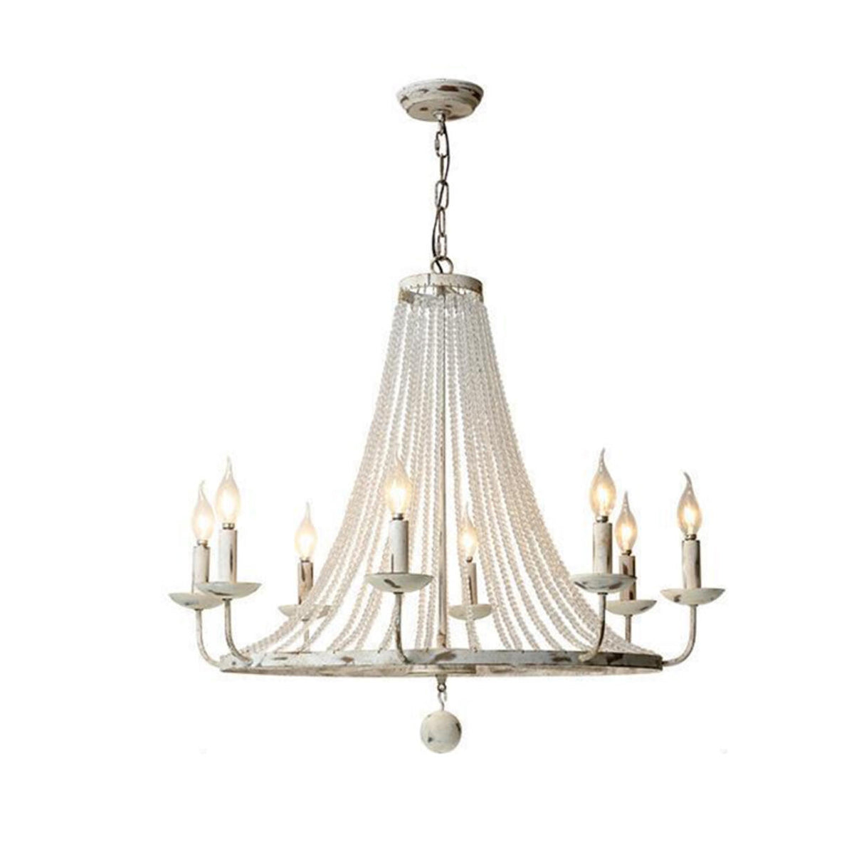 Vintage White Beaded Candle Chandelier Adjustable Height Image - 5