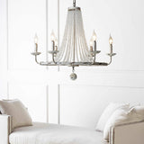 Vintage White Beaded Candle Chandelier Adjustable Height Image - 6