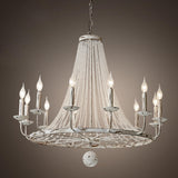 Vintage White Beaded Candle Chandelier Adjustable Height Image - 7