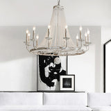 Vintage White Beaded Candle Chandelier Adjustable Height Image - 8