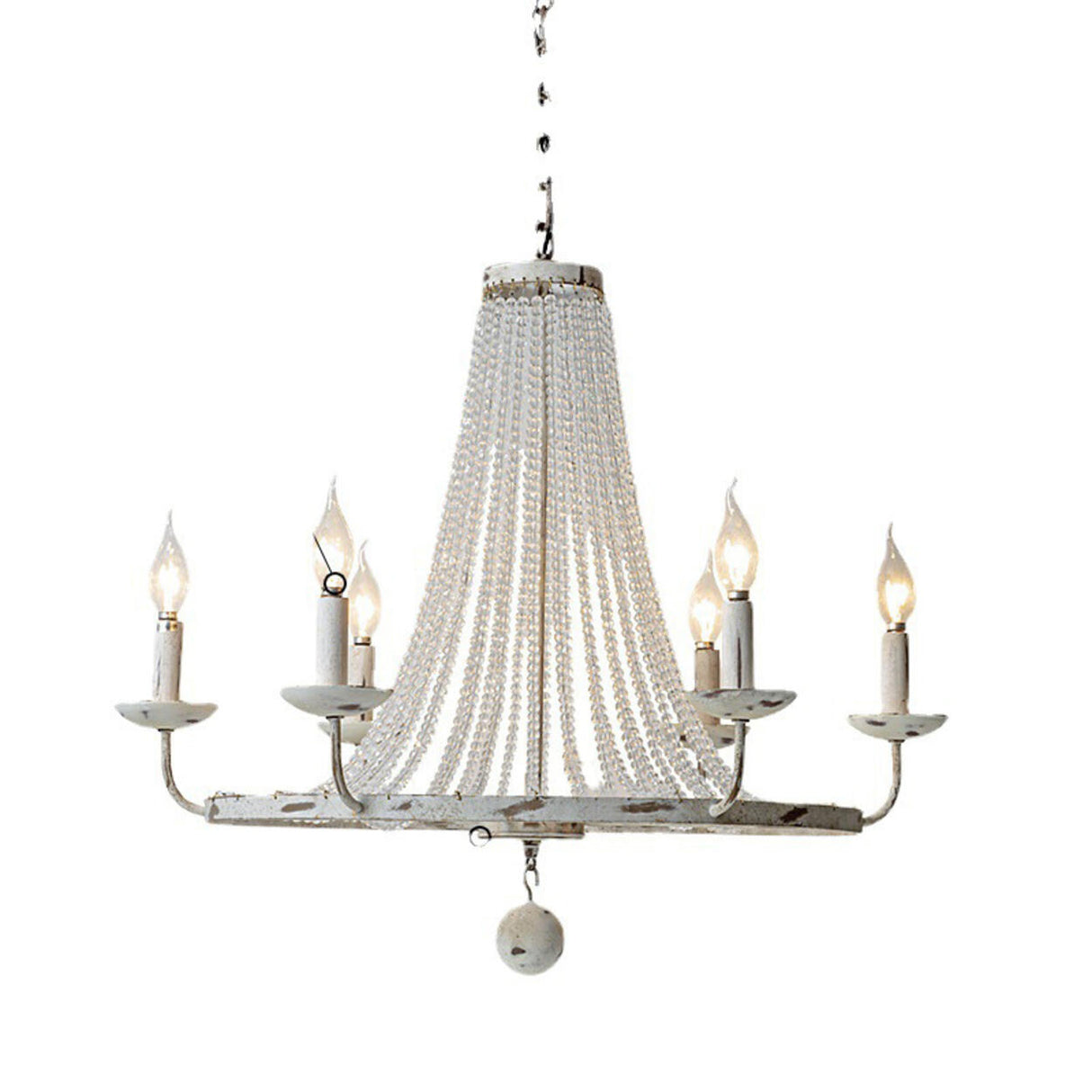 Vintage White Beaded Candle Chandelier Adjustable Height Image - 9