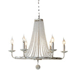 Vintage White Beaded Candle Chandelier Adjustable Height Image - 9