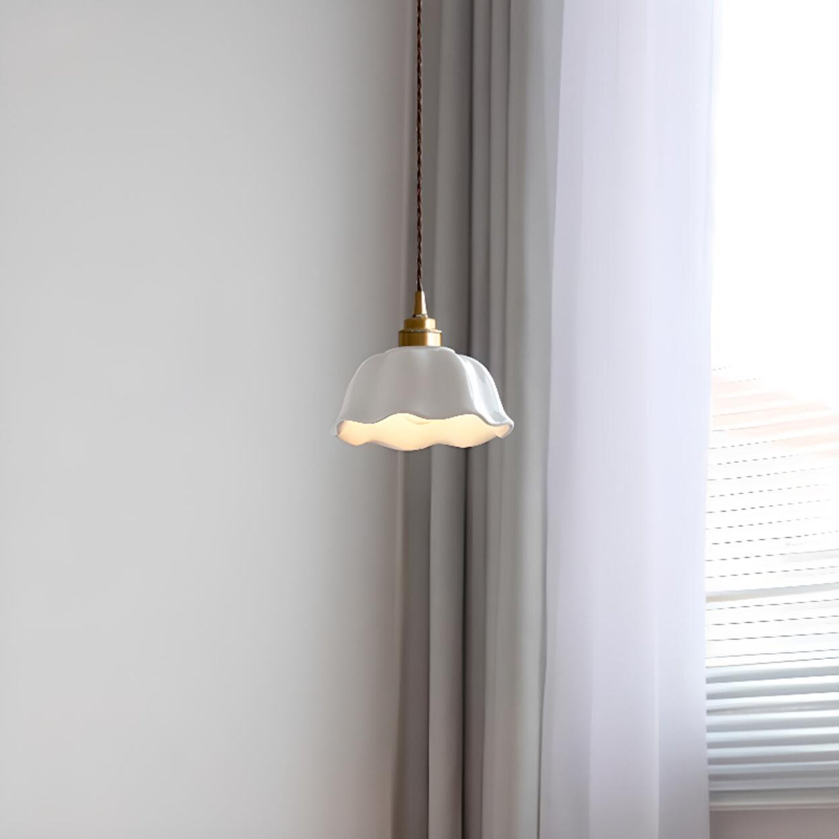 Vintage White Ceramic Floral Pendant Ceiling Light Image - 1