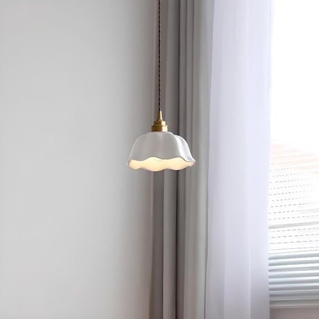 Vintage White Ceramic Floral Pendant Ceiling Light Image - 1