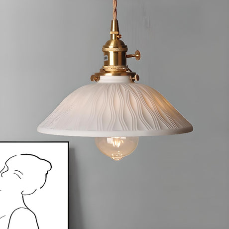 Vintage White Ceramic Floral Pendant Ceiling Light Image - 2